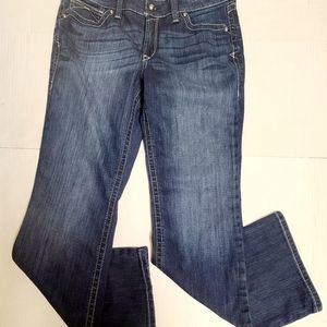 Ariat Womens Real Riding Jeans 32R Boot Cut Whipstitch Blue Mid Rise Denim